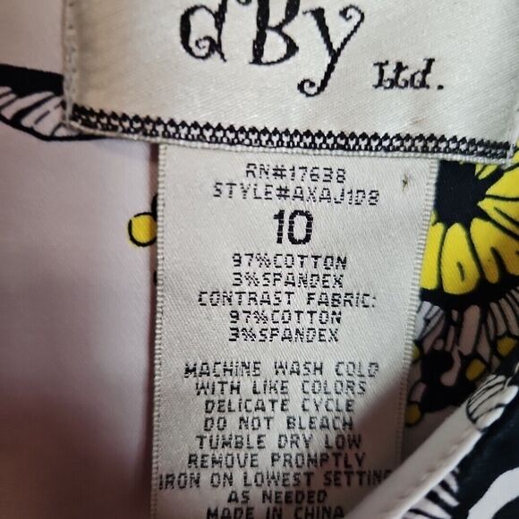 D By Y Ltd Sz 10 Black Yellow White  Dress fit and flare cotton sleeveless - Picture 2 of 12